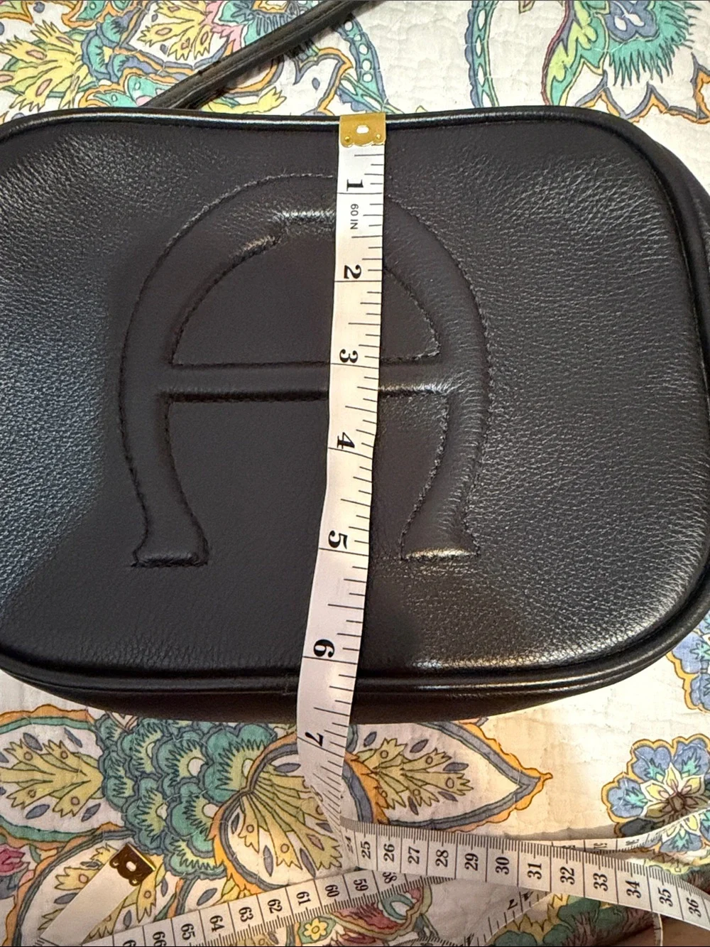 Etienne Aigner Black Leather Crossbody with Embossed 'A'